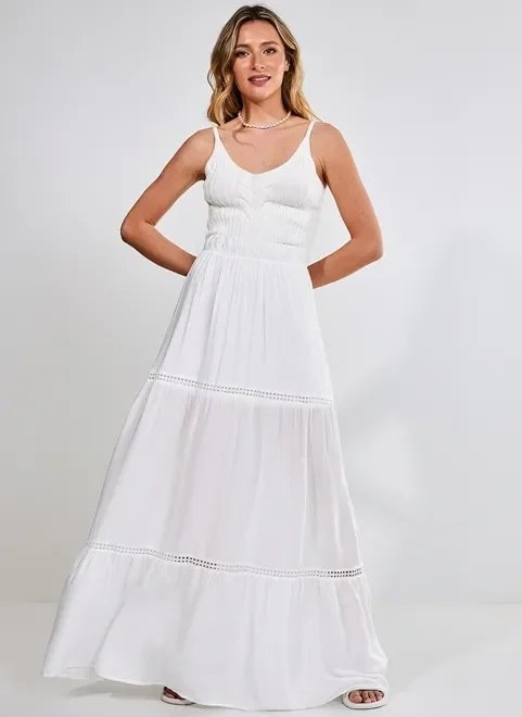 saia longa babados marias off-white saia longa babados marias off-white