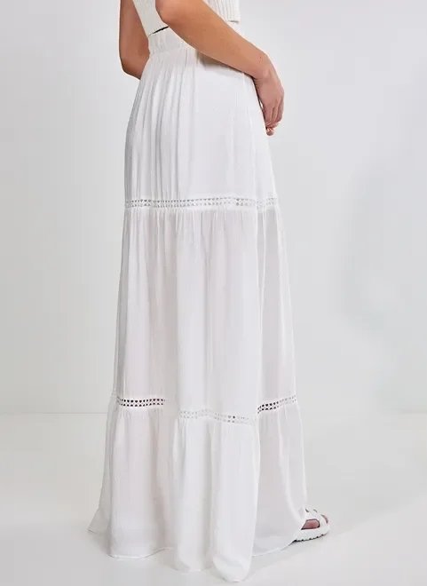 saia longa babados marias off-white saia longa babados marias off-white