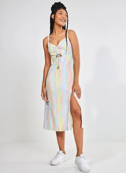 vestido midi estampa listras coloridas vestido midi estampa listras coloridas