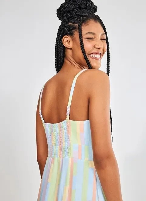 vestido midi estampa listras coloridas vestido midi estampa listras coloridas