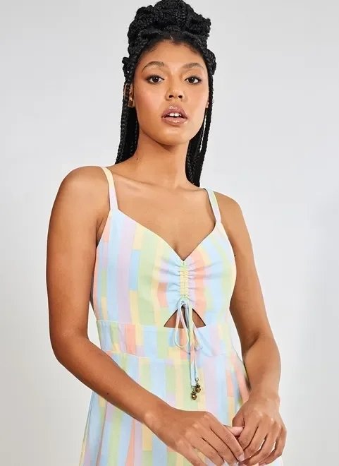 vestido midi estampa listras coloridas vestido midi estampa listras coloridas