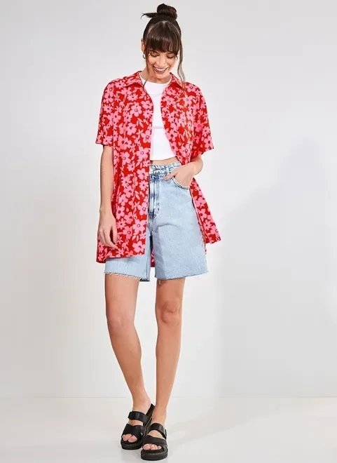 camisa manga curta vermelha floral camisa manga curta vermelha floral