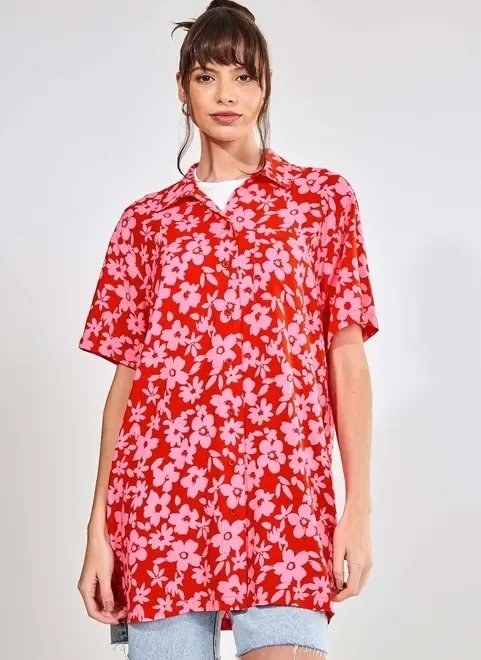 camisa manga curta vermelha floral camisa manga curta vermelha floral