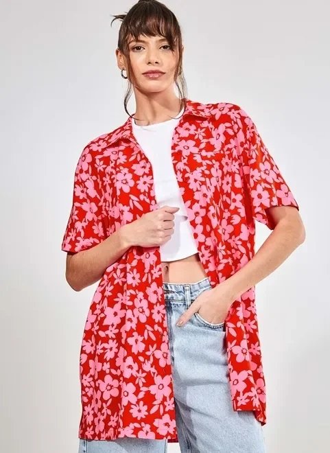 camisa manga curta vermelha floral camisa manga curta vermelha floral