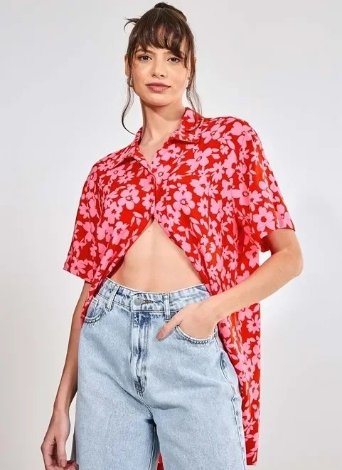 camisa manga curta vermelha floral camisa manga curta vermelha floral