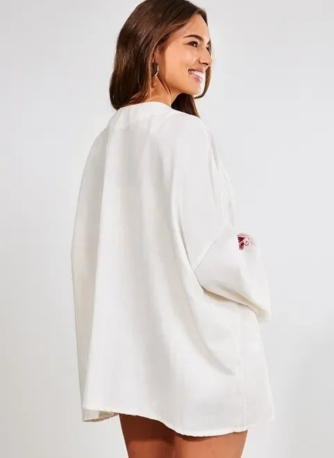 kimono off-white com bordado vermelho kimono off-white com bordado vermelho