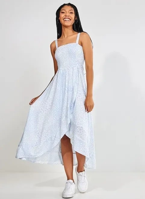 vestido midi com flores azulzinhas vestido midi com flores azulzinhas