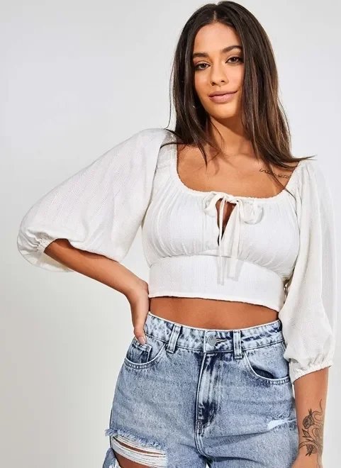 blusa cropped ombro a ombro com manga blusa cropped ombro a ombro com manga