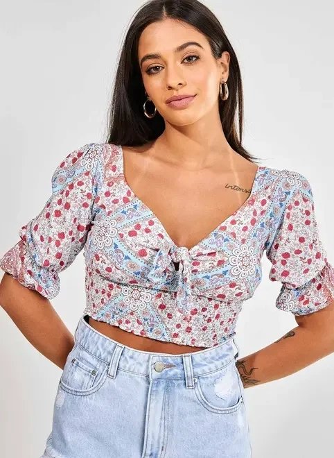 blusa manga bufante estampa lenço blusa manga bufante estampa lenço