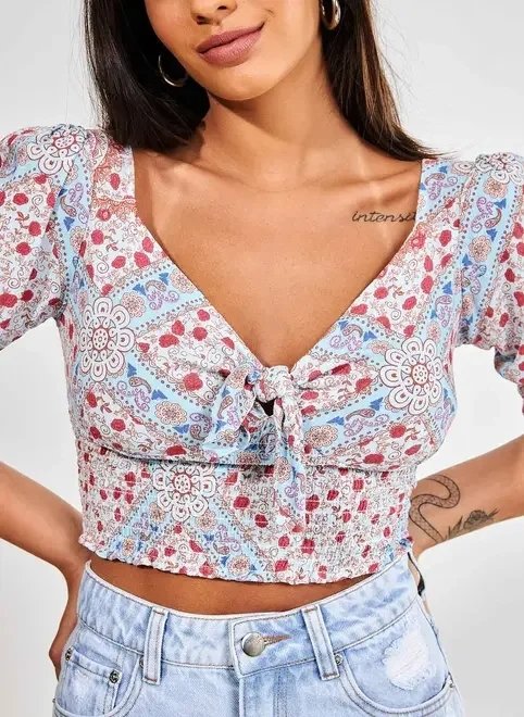 blusa manga bufante estampa lenço blusa manga bufante estampa lenço