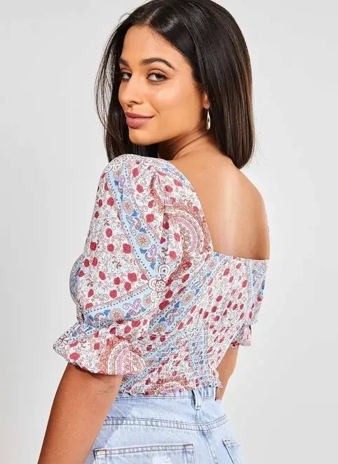 blusa manga bufante estampa lenço blusa manga bufante estampa lenço