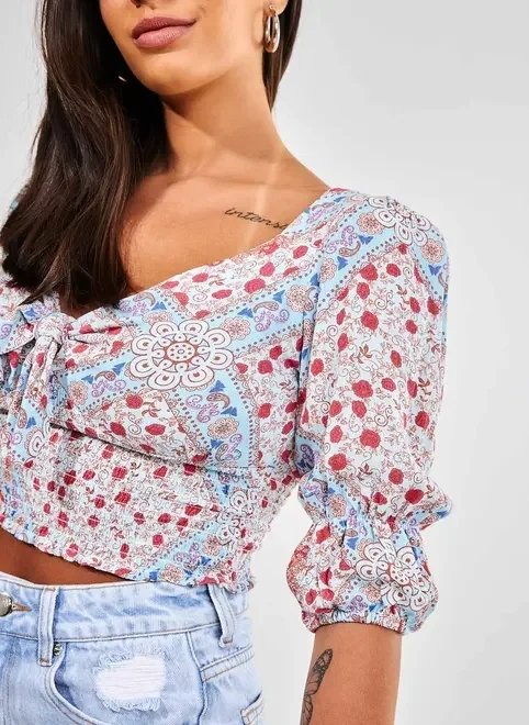 blusa manga bufante estampa lenço blusa manga bufante estampa lenço