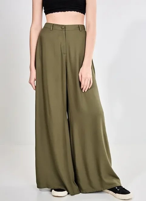 calça pantalona cintura alta verde militar calça pantalona cintura alta verde militar