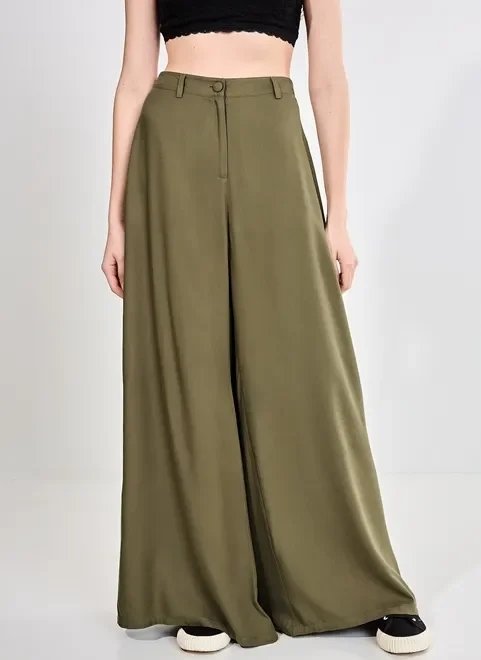 calça pantalona cintura alta verde militar calça pantalona cintura alta verde militar