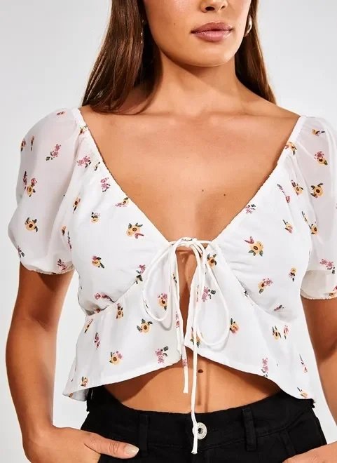 blusa manga bufante estampa floral blusa manga bufante estampa floral