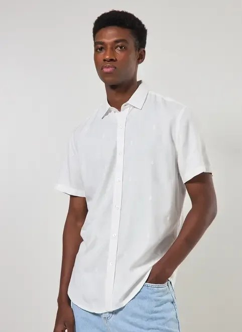 camisa off-white com bordado camisa off-white com bordado