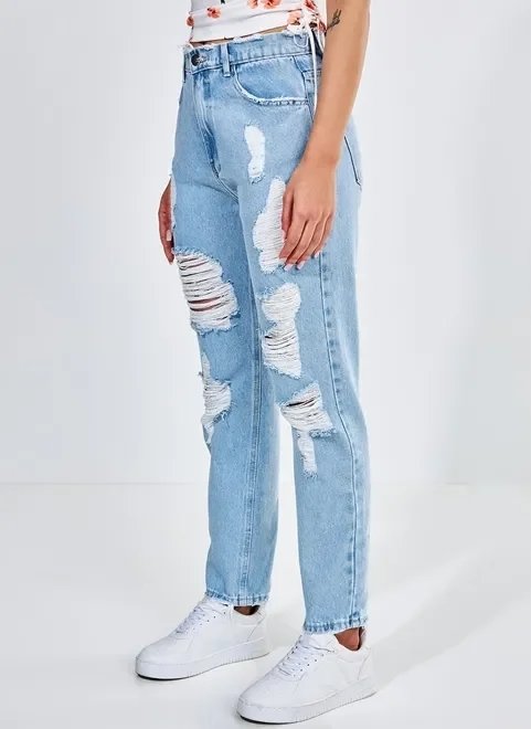 calça jeans reta destroyed calça jeans reta destroyed