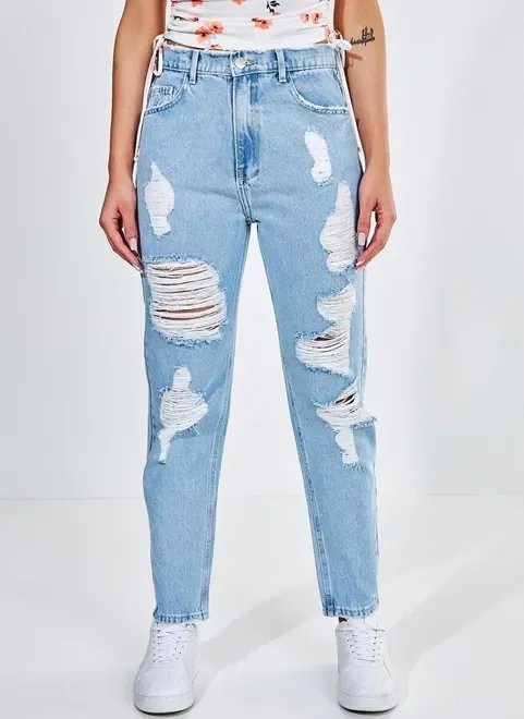 calça jeans reta destroyed calça jeans reta destroyed