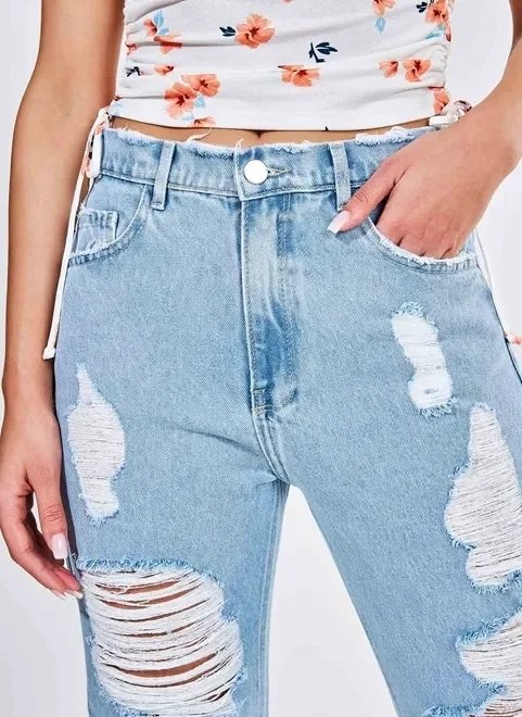 calça jeans reta destroyed calça jeans reta destroyed