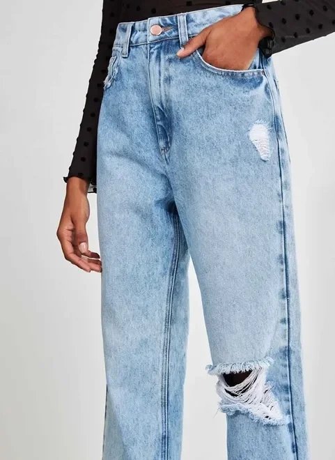 calça jeans reta over com rasgo no joelho calça jeans reta over com rasgo no joelho