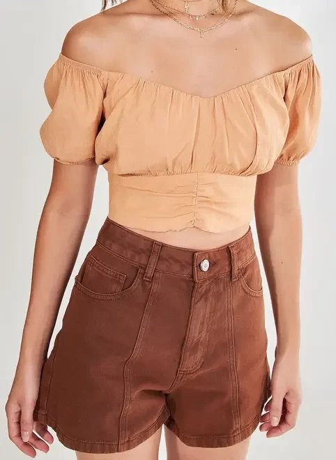 blusa cropped manga bufante e amarração blusa cropped manga bufante e amarração