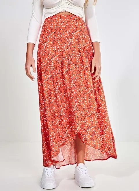 saia midi estampa floral com babados saia midi estampa floral com babados