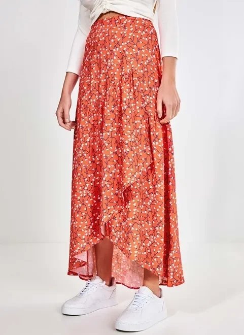 saia midi estampa floral com babados saia midi estampa floral com babados