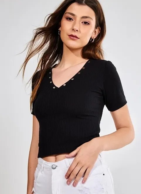 blusa preta gola v botões blusa preta gola v botões