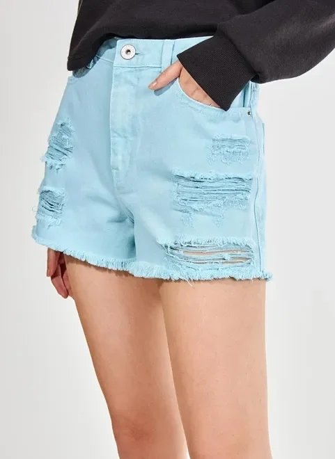 shorts jeans azul com rasgos shorts jeans azul com rasgos