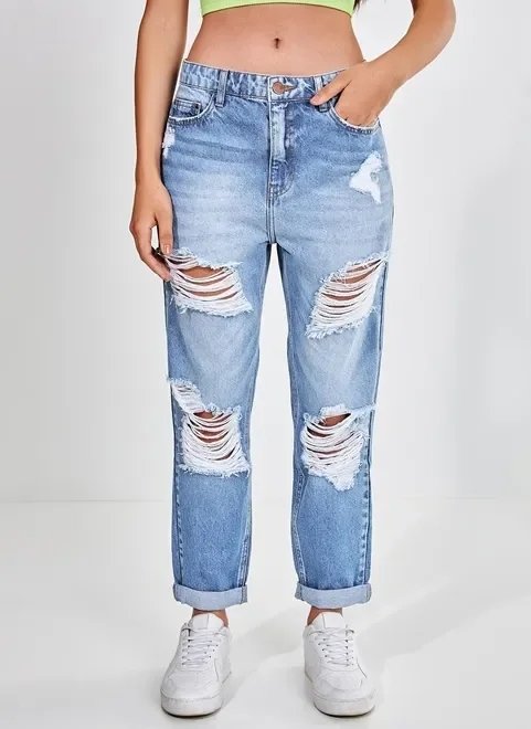calça jeans boyfriend destroyed calça jeans boyfriend destroyed
