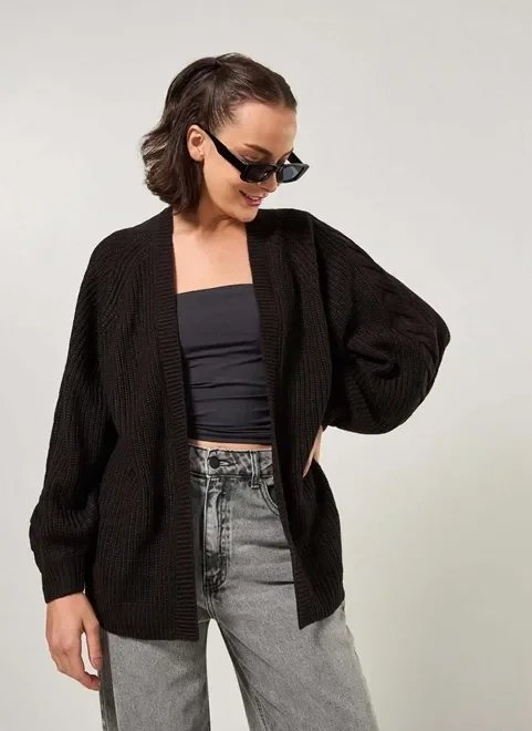 cardigan alongado com manga bufante cardigan alongado com manga bufante