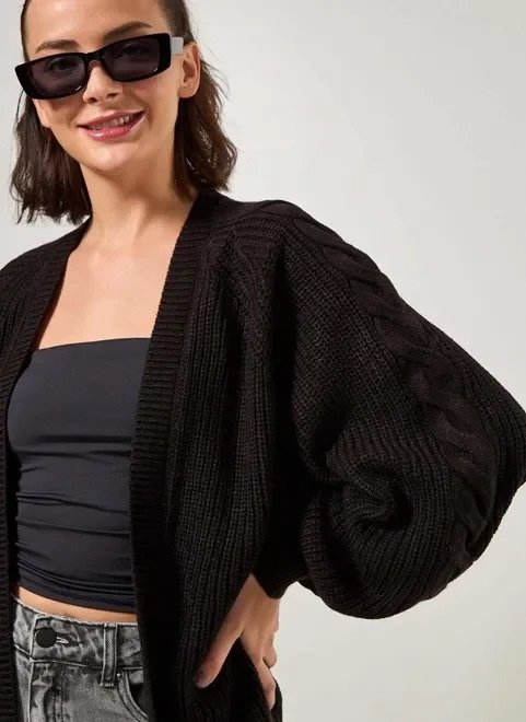 cardigan alongado com manga bufante cardigan alongado com manga bufante