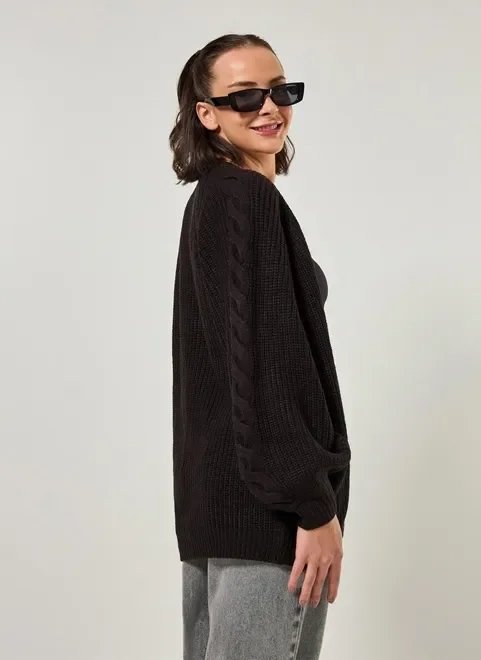 cardigan alongado com manga bufante cardigan alongado com manga bufante