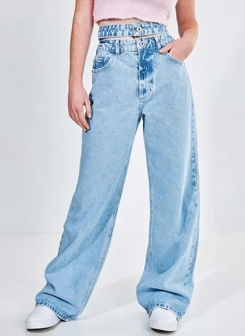 calça jeans reta over com abertura na cintura calça jeans reta over com abertura na cintura