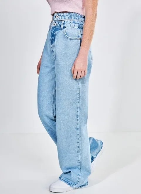 calça jeans reta over com abertura na cintura calça jeans reta over com abertura na cintura
