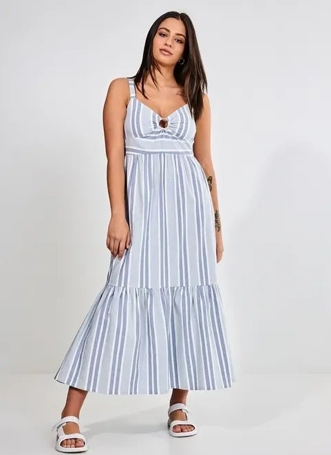 vestido midi listrado com babado vestido midi listrado com babado