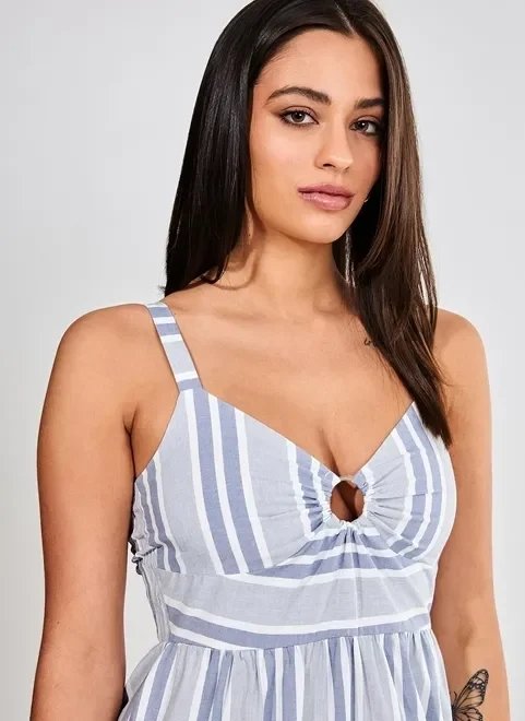 vestido midi listrado com babado vestido midi listrado com babado