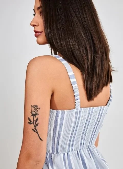 vestido midi listrado com babado vestido midi listrado com babado