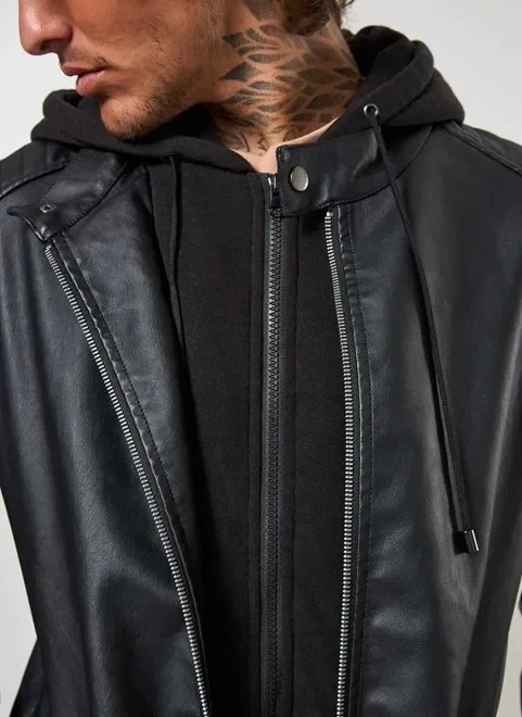 jaqueta de poliuretano preta com moletom jaqueta de poliuretano preta com moletom