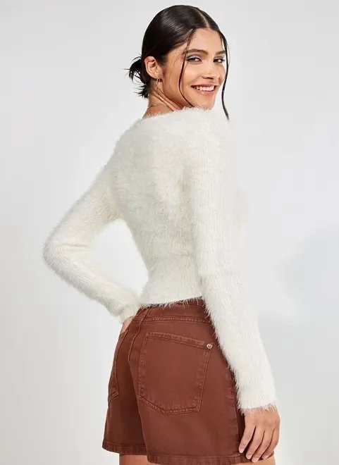 blusa transpassada em lã com pelinhos blusa transpassada em lã com pelinhos