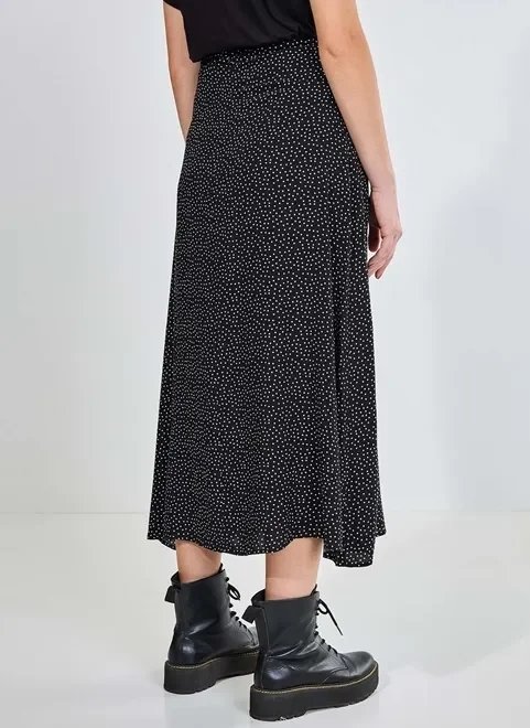 saia midi com fenda preta com bolinhas saia midi com fenda preta com bolinhas