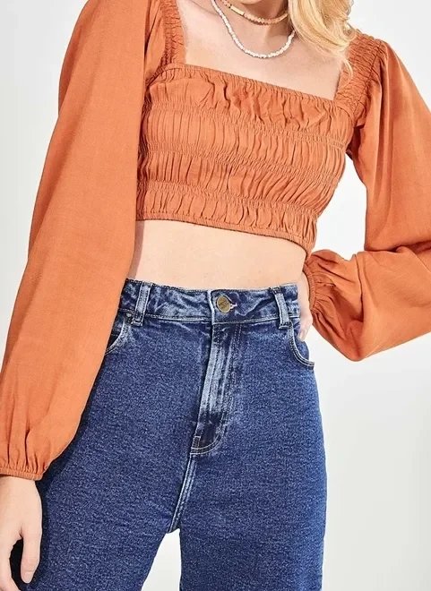 cropped de lastex manga bufante cropped de lastex manga bufante