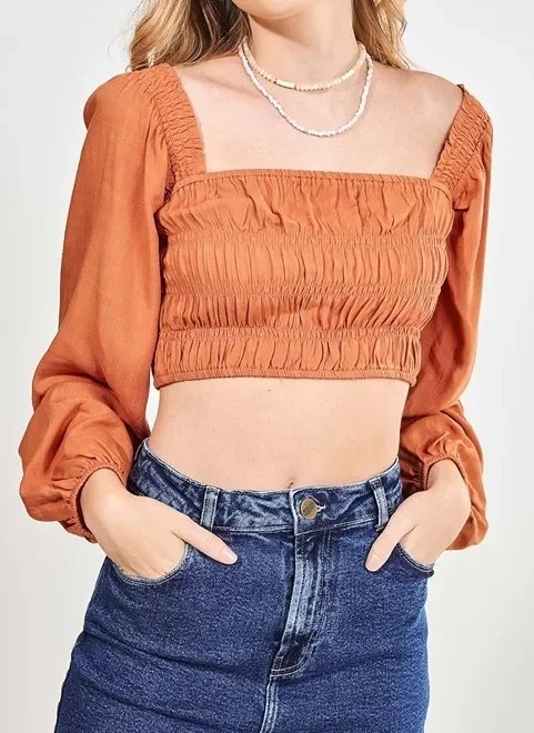 cropped de lastex manga bufante cropped de lastex manga bufante