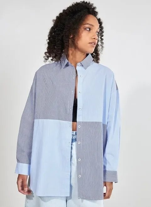 camisa oversized azul listrada camisa oversized azul listrada