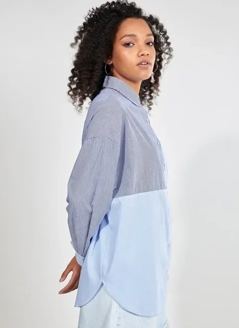 camisa oversized azul listrada camisa oversized azul listrada
