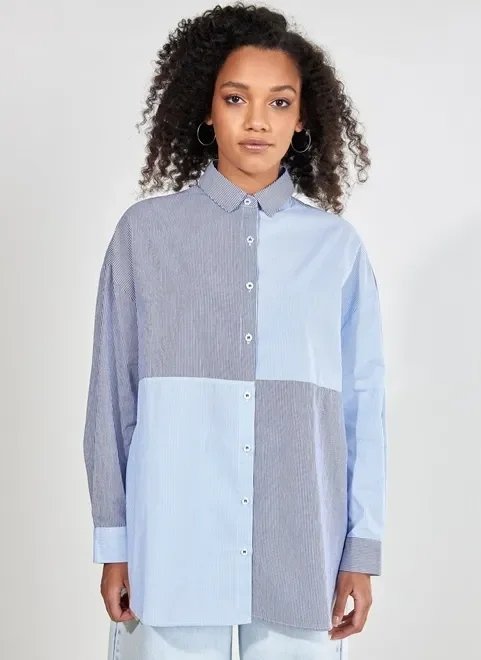 camisa oversized azul listrada camisa oversized azul listrada