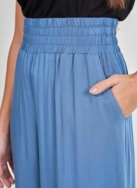 calça pantalona azul com elástico na cintura calça pantalona azul com elástico na cintura