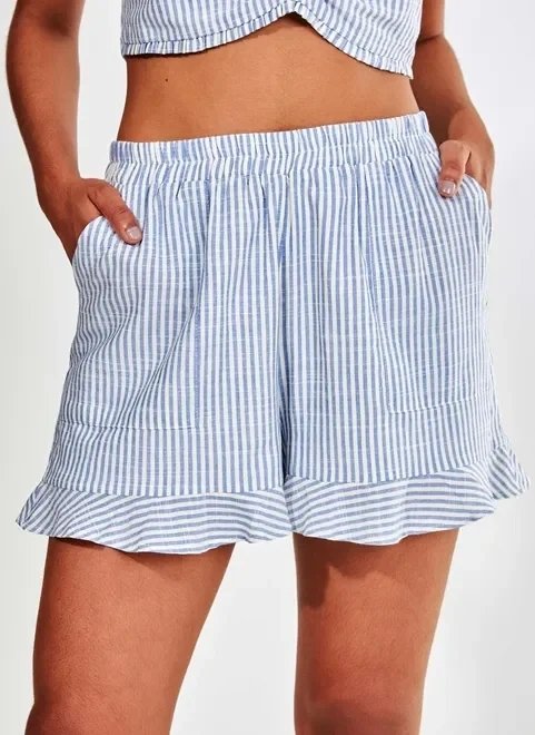 shorts cintura alta listrado branco e azul shorts cintura alta listrado branco e azul