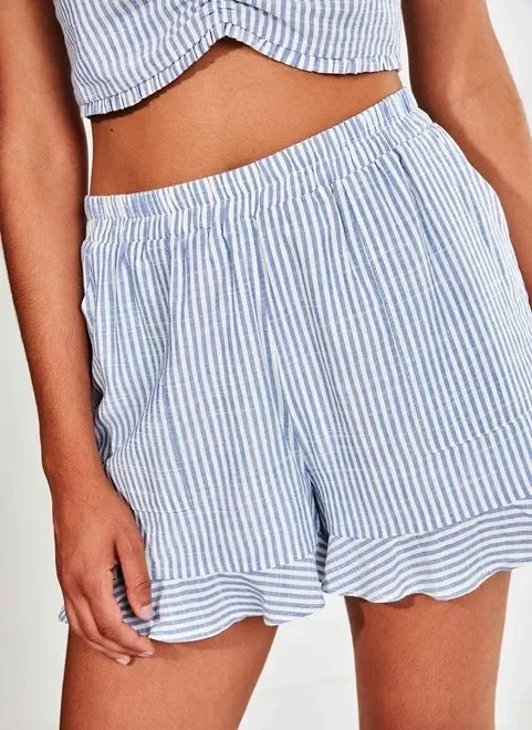 shorts cintura alta listrado branco e azul shorts cintura alta listrado branco e azul