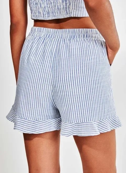 shorts cintura alta listrado branco e azul shorts cintura alta listrado branco e azul
